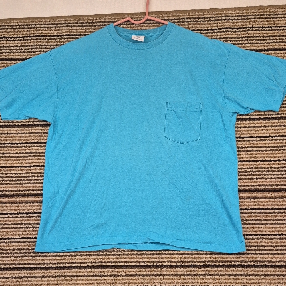 GAP Aqua Blue Solid Cotton‎ Pocket T USA XL Mens Short Sleeve T Shirt VTG